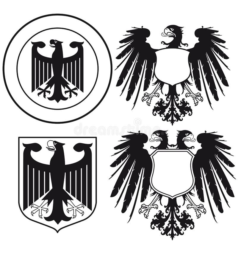 Illustration of heraldic eagles signs and shields isolated on a white background. Illustration of heraldic eagles signs and shields isolated on a white background.